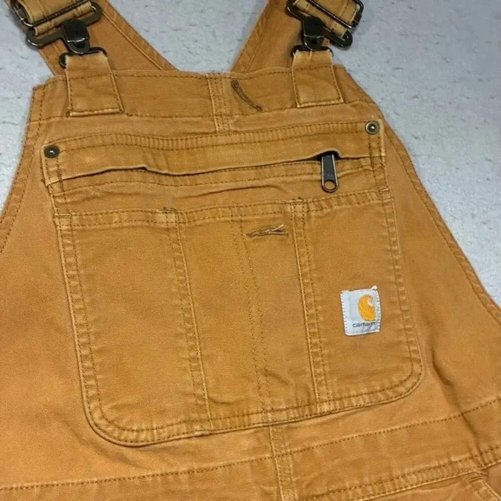 Carhartt Double Knee Overalls Womens XS Short Burnt Orange Raw Hem